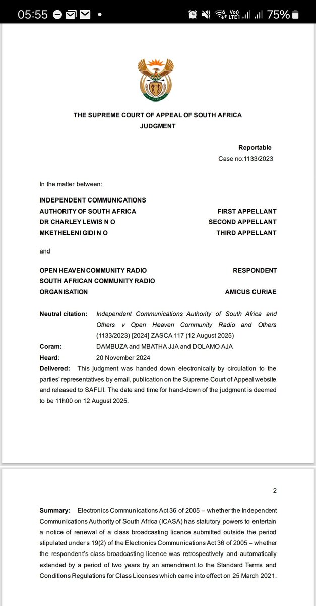 The SCA has finally dismissed ICASA's appeal against an earlier ruling by the Gauteng High Court in favour of a community radio station Open Heaven Radio. We represented the amicus curiae (South African Community Radio Organisation). This hopefully brings to an end ICASA's