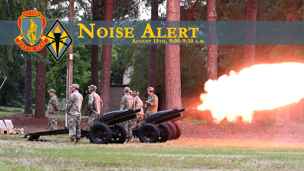 Noise Alert!!!!!
Fort Jackson will conduct a ceremony in which firing howitzer cannons will occur between 9:00 - 9:30 a.m. Friday, August 15th. The cannons will be audible in areas outside Fort Jackson. #WeMakeAmericanSoldiers #VictoryStartsHere #CityofForestAcres