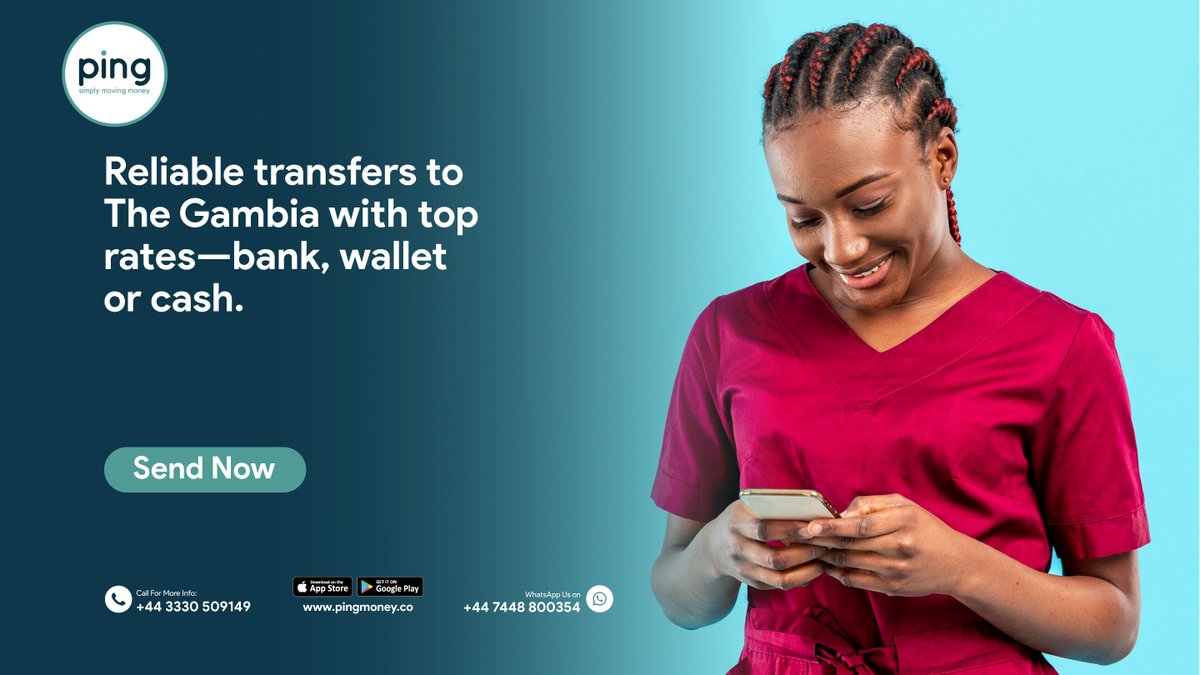 pingmoneyapp's tweet photo. 🌟 Send money to The Gambia hassle-free with Ping Money! 💸📱 Zero fees, best FX rates, and friendly service. #PingMako #PingKoRek #SimplyMovingMoney #FriendlySupport https://t.co/AT7bbGHDwL