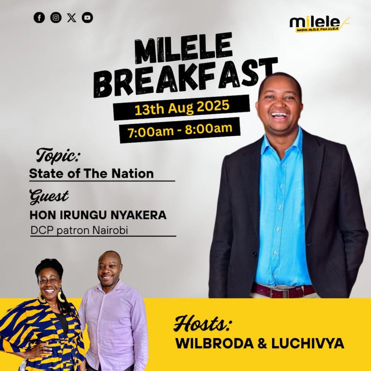 Wasaa wa Kikao ndani ya <a href="/Milele_FM/">Milele FM</a> Breakfast Lets talk about the State of the Nation #LuchivyaNaWilbrodaMilele