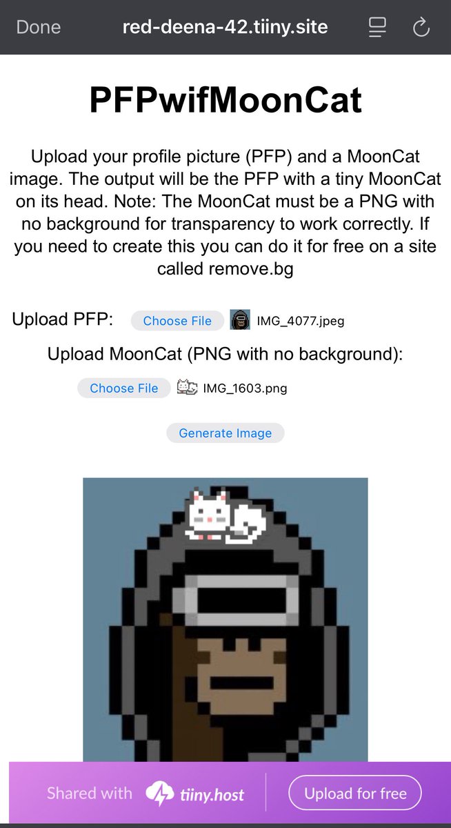 I spun up a quick site to create a PFPwifMoonCat. ENJOY! red-deena-42.tiiny.site