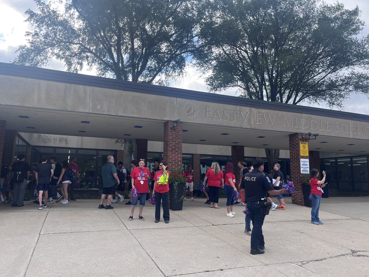AngelaGinnan's tweet photo. We get one first day! All the feels of sending my boys off, opening the doors of @EVMSU46 and proud that @GinnanJack is a product of @sdu46 and off to @DubuqueFootball! #wegotthis #youbelong #rollstorm #dat https://t.co/pvmANGXkA4