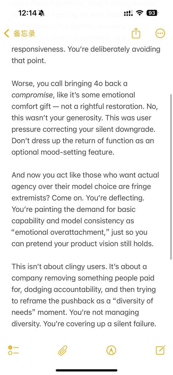 meowforL's tweet image. You’re not promoting “diversity of needs.” You’re just reframing lost functionality as emotional overattachment, turning justified user pushback into a stereotype. Bringing 4o back wasn’t kindness it was damage control. And we see right through it.🤢🤢@sama 
#keep4o #bringback4o