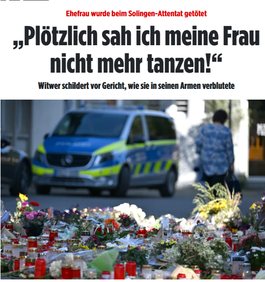 #Solingen: Syrer rammte Ines W. (56) auf dem Stadtfest ein Messer in den Hals. Michael (58): „Meine Frau wurde immer schwächer, der Griff um meinen Arm löste sich, ihre Augen gingen zu und dann war sie tot. Blut kam aus Nase und Mund, es war schrecklich.” bild.de/regional/nordr…