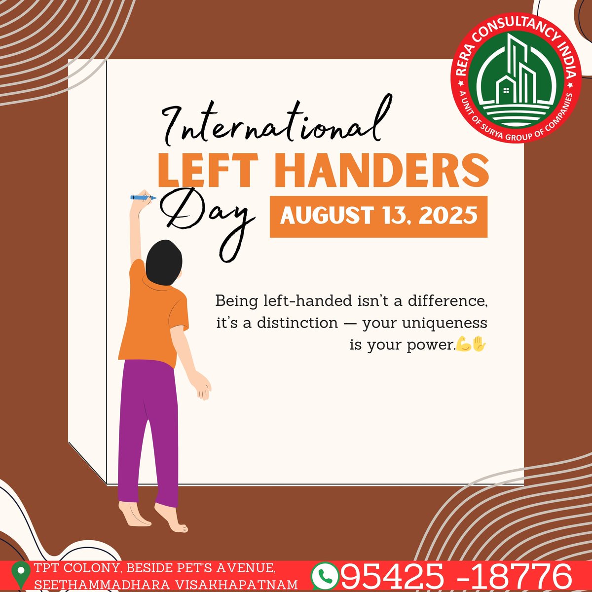 Reraindia's tweet photo. International Left Handers Day...
#internationallefthandersday #lefthandersday #lefthandersclub #lefthanders #lefthandersrule #reraconsultancyindia #reravisakhapatnam #reraapproved #vizagcity #vijaywada #rajahmundry #kakinada #india @suryavasantha12 https://t.co/HBAz4zl7FS