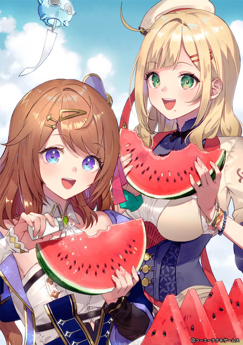 Atelier_Resleri's tweet image. 🎐残暑お見舞い申し上げます🎐
夏のひとときのレスナとアルビーナ、
仲良くスイカをぱくり🍉

イラストは #海鵜げそ さん描きおろし✨

暑さ厳しき折、どうぞご自愛ください🥤
#レスレリ