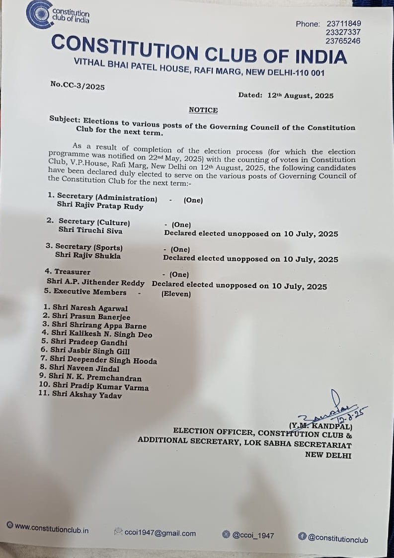 anishsingh21's tweet image. Newly elected office bearers and executive members of the Constitution Club of India. 

Rajiv Pratap Rudy defeated Sanjiv Balyan by 102 votes in a highly contested #constitutionclubofindia election. 

#constitutionclub #rajivprataprudy