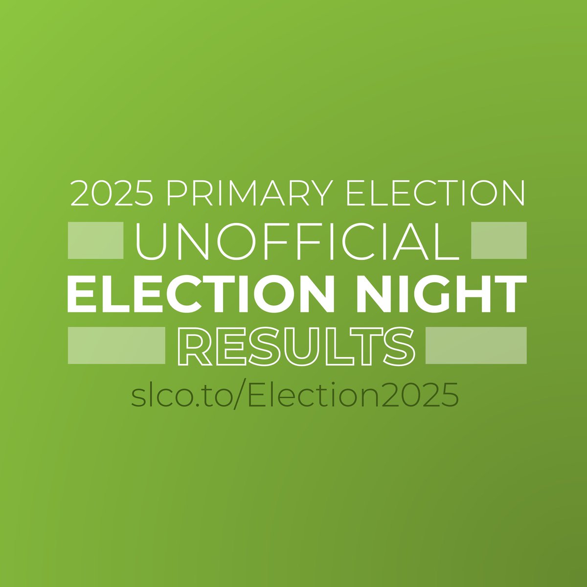 Preliminary results for the 2025 Municipal Primary Election are now available at slco.to/Election2025 

Check back for regular updates as more ballots are counted.