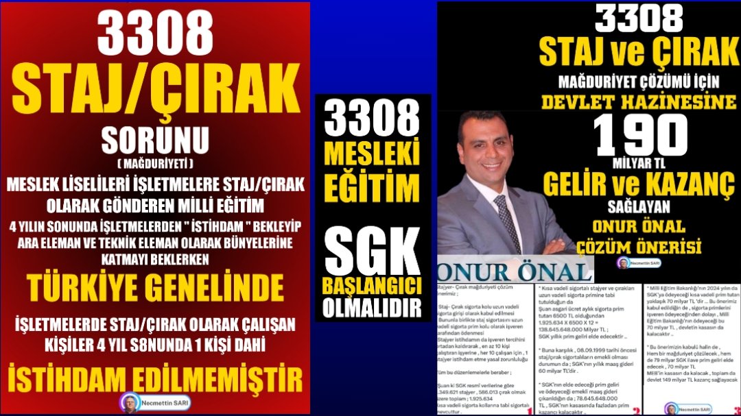 Yeliz Altınay (@yelizaltinay) on Twitter photo <a href="/filizguc2/">FİLİZ GÜÇ</a> <a href="/Onuronal_/">Onur Önal</a> <a href="/RTErdogan/">Recep Tayyip Erdoğan</a> <a href="/dbdevletbahceli/">Devlet Bahçeli</a> <a href="/isikhanvedat/">Prof. Dr. Vedat Işıkhan</a> Uygulanabilirliği 💯🎯💯 olan <a href="/Onuronal_/">Onur Önal</a> çözüm raporu ile hem mağduriyet sonlanacak hemde SGK kasasina heryıl artarak 190 milyar gelir kazandıracak.
<a href="/RTErdogan/">Recep Tayyip Erdoğan</a>
<a href="/dbdevletbahceli/">Devlet Bahçeli</a>
<a href="/isikhanvedat/">Prof. Dr. Vedat Işıkhan</a>
Yarım Sigortayla
#ÇırakStajyerTamGünÇalışıyor <a href="/filizguc2/">FİLİZ GÜÇ</a> <a href="/Onuronal_/">Onur Önal</a> <a href="/RTErdogan/">Recep Tayyip Erdoğan</a> <a href="/dbdevletbahceli/">Devlet Bahçeli</a> <a href="/isikhanvedat/">Prof. Dr. Vedat Işıkhan</a> Uygulanabilirliği 💯🎯💯 olan <a href="/Onuronal_/">Onur Önal</a> çözüm raporu ile hem mağduriyet sonlanacak hemde SGK kasasina heryıl artarak 190 milyar gelir kazandıracak.
<a href="/RTErdogan/">Recep Tayyip Erdoğan</a>
<a href="/dbdevletbahceli/">Devlet Bahçeli</a>
<a href="/isikhanvedat/">Prof. Dr. Vedat Işıkhan</a>
Yarım Sigortayla
#ÇırakStajyerTamGünÇalışıyor