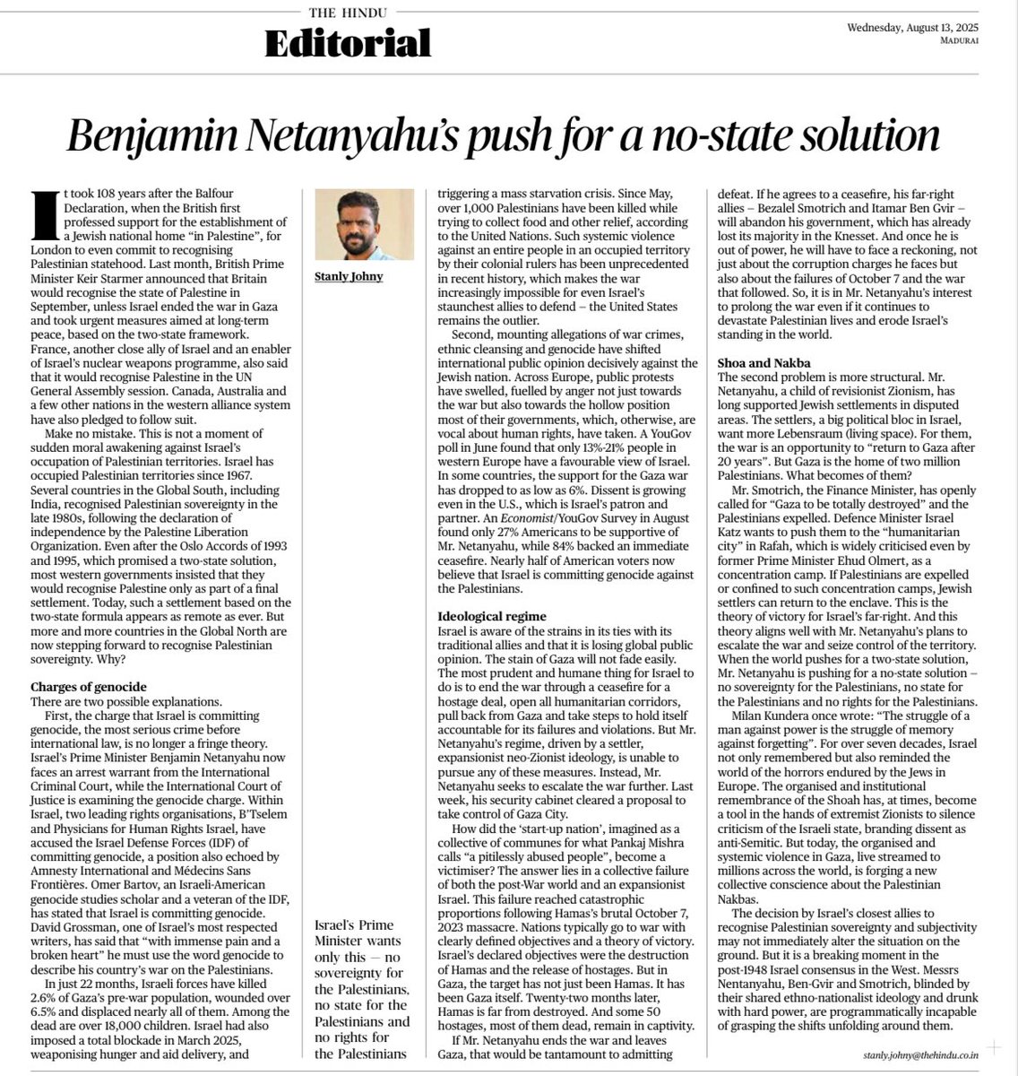 Madurai S Bala (@slbala) on Twitter photo Excellent article by <a href="/johnstanly/">Stanly Johny</a> Hope British Prime Minister announcement and France initiative in UN.... will pave way for long expected Two state solution...
At the same time victims and deceased should get Justice... Excellent article by <a href="/johnstanly/">Stanly Johny</a> Hope British Prime Minister announcement and France initiative in UN.... will pave way for long expected Two state solution...
At the same time victims and deceased should get Justice...