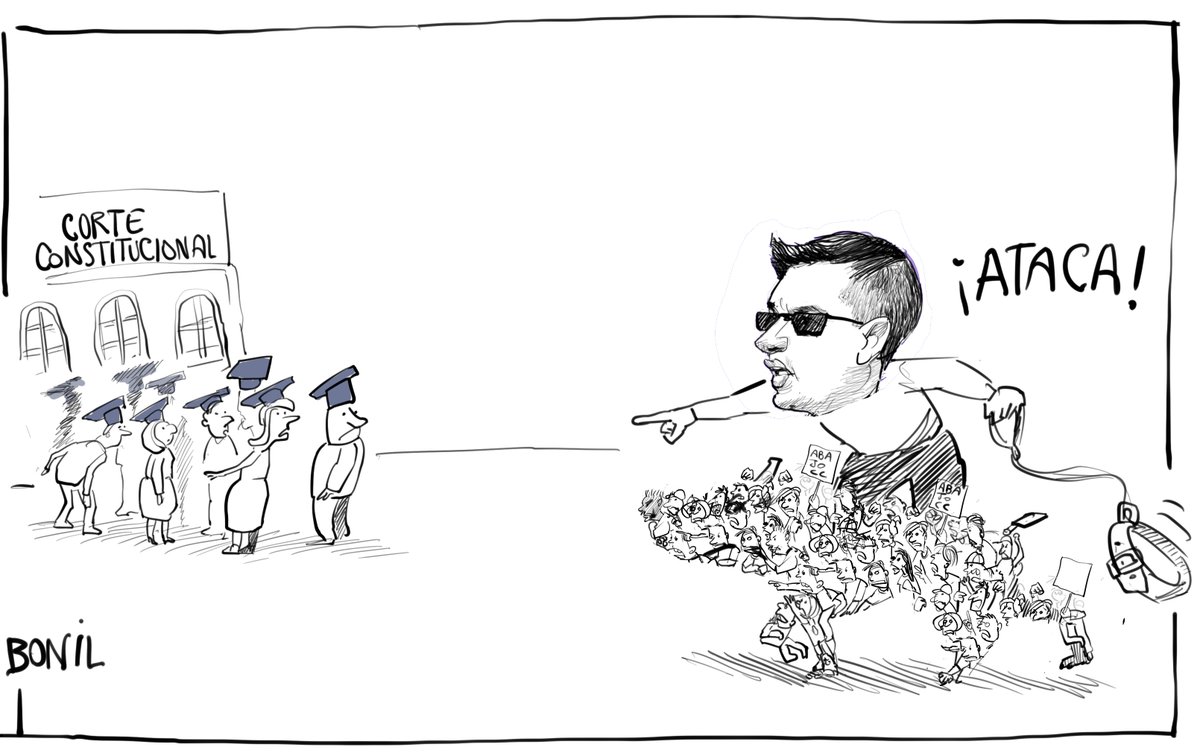 bonilcaricatura's tweet photo. Un déjà vu que nos recuerda que “la historia se repite; primero como tragedia, luego como farsa".
En lugar de una respuesta jurídica un peligroso capricho demagógico que ha incluido un cartel estigmatizante con los rostros de los jueces.
#CorteConstitucional #DanielNoboa https://t.co/5yFB98GIXC