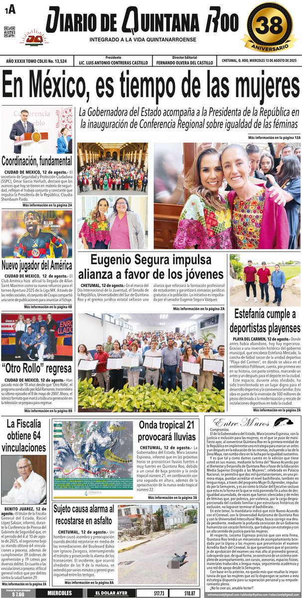 DQROO's tweet photo. #DiarioDeQuintanaRoo
**PORTADAS 13 DE AGOSTO**
#DQR #DQRInforma #Enterate https://t.co/RxdD0j8yE9