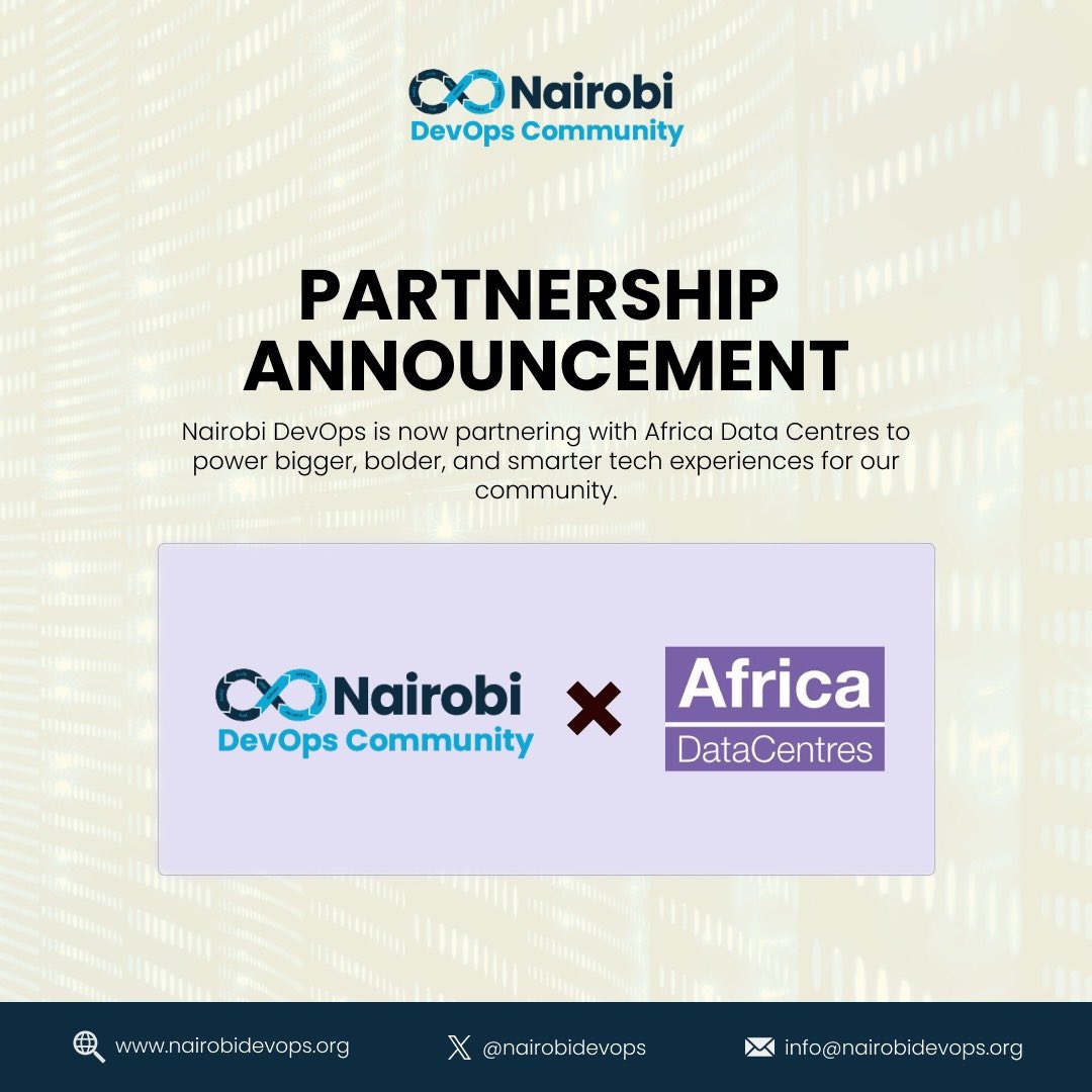 nairobidevops's tweet photo. ๐จ Partnership Alert!
Nairobi DevOps ๐ค @AfricaDataCentres
Weโre organizing an exclusive community visit to explore top-tier data infrastructure.
๐๏ธ Registration opens soon, visit day 15 August
#NairobiDevOps #AfricaDataCentres #TechTour #CommunityPower https://t.co/WVElUYuP61