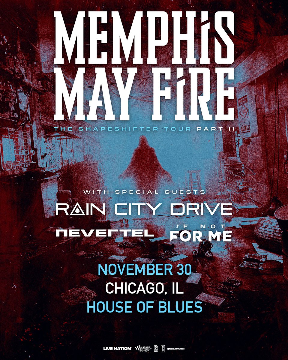 House of Blues Chicago (@hobchicago) on Twitter photo 🔥 OPEN THE PIT! 🔥
Unlock early access to <a href="/MemphisMayFire/">Memphis May Fire</a>'s The Shapeshifter Tour Part II with <a href="/raincitydrive/">Rain City Drive</a>, <a href="/nevertelUS/">NEVERTEL</a> and <a href="/IfNotForMeBand/">If Not For Me</a> on 11.30 🤘
Secure tickets using code RHYTHM
livemu.sc/4myutTA 🔥 OPEN THE PIT! 🔥
Unlock early access to <a href="/MemphisMayFire/">Memphis May Fire</a>'s The Shapeshifter Tour Part II with <a href="/raincitydrive/">Rain City Drive</a>, <a href="/nevertelUS/">NEVERTEL</a> and <a href="/IfNotForMeBand/">If Not For Me</a> on 11.30 🤘
Secure tickets using code RHYTHM
livemu.sc/4myutTA
