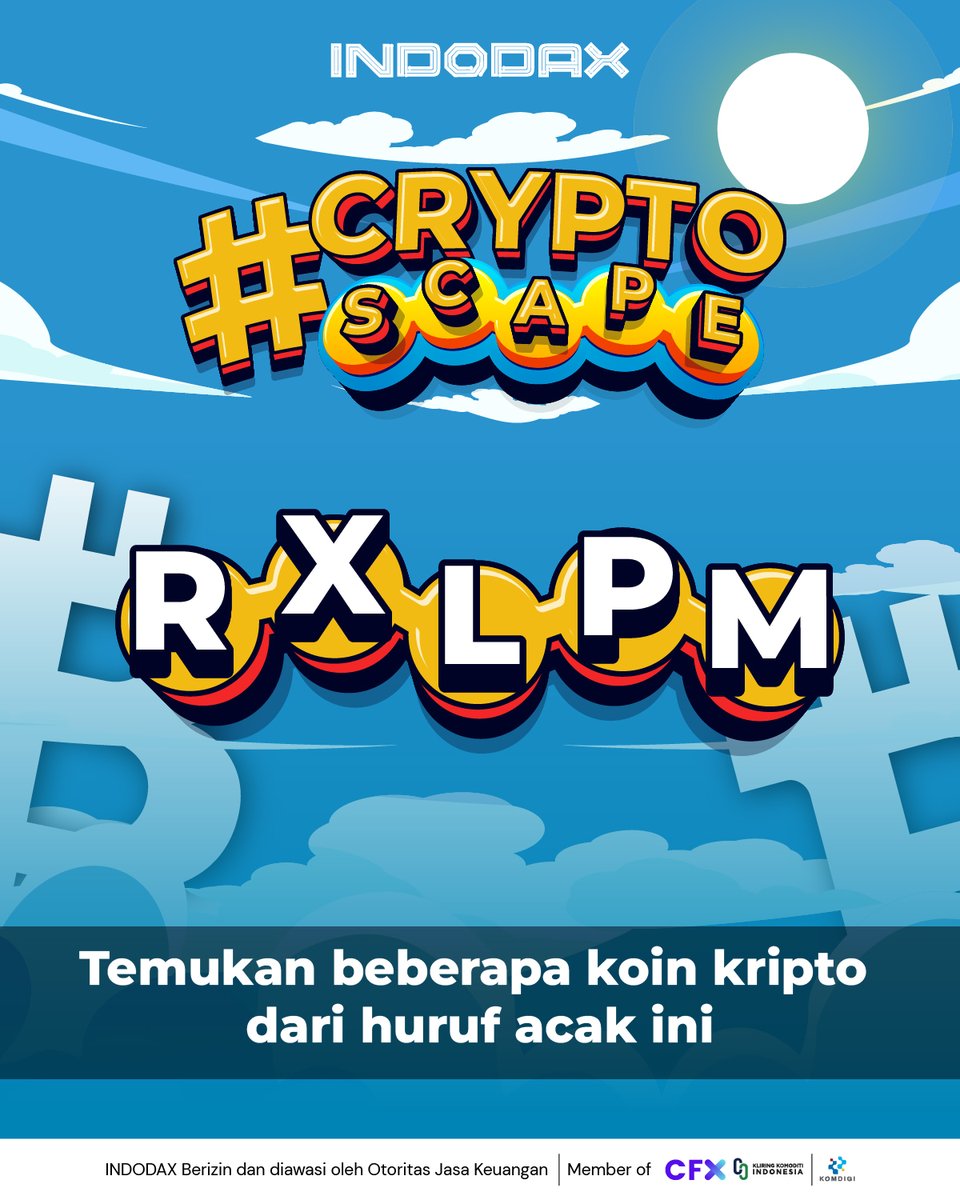 Yuk uji kejelian kamu di #CryptoScape dan menangkan total hadiah Rp7,2 juta dalam bentuk IDRX!

Tinggal tebak nama koin kripto yang ada di INDODAX dari huruf acak ini dan ikuti syarat ketentuan lainnya di slide 2 ya

Punya mata elang dan otak encer? Buktiin sekarang! 🔍💥