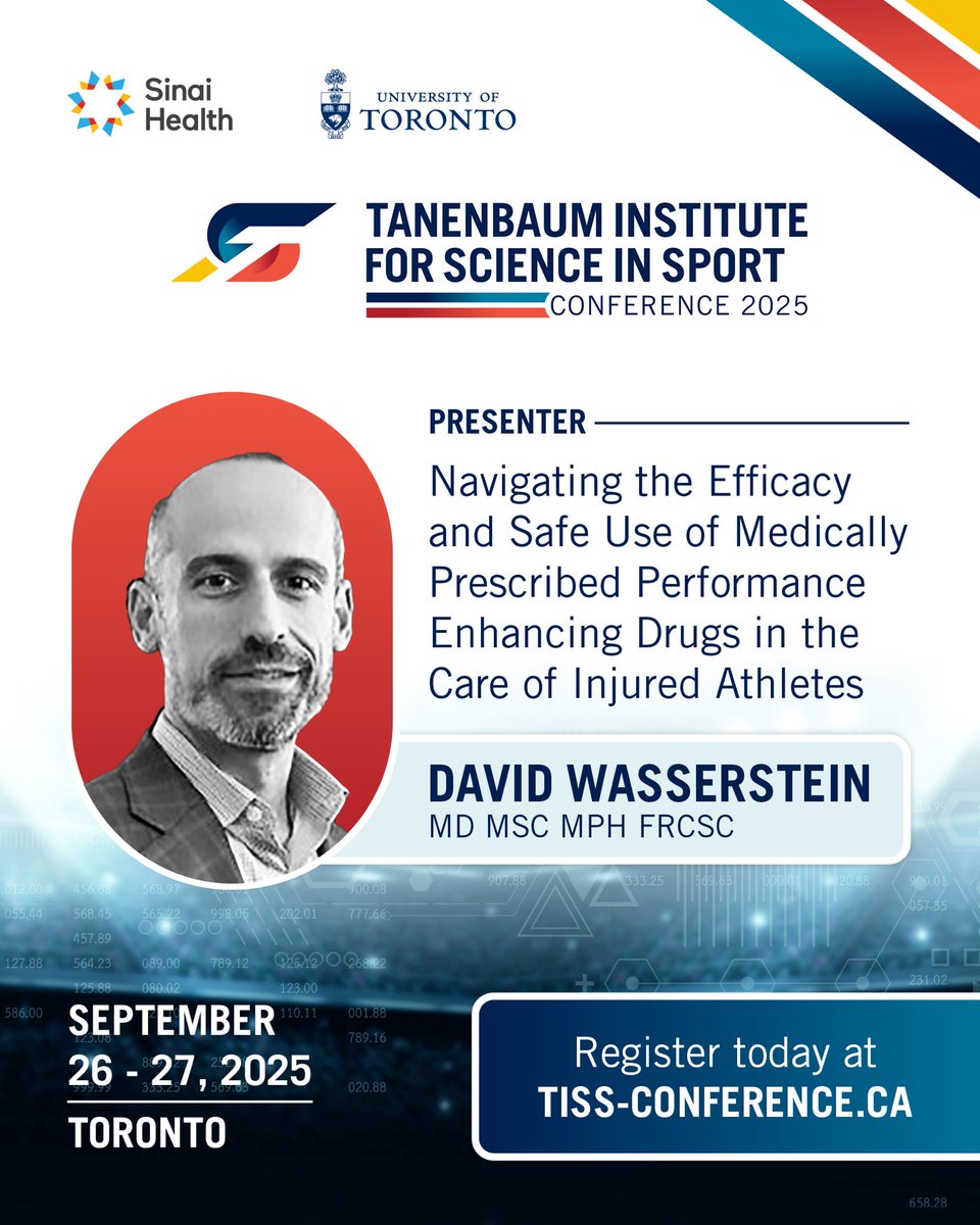 uoft_tiss's tweet photo. What’s on at #TISSCon25? @uoftmedicine &amp; @sunnybrook’s David Wasserstein, @FemaleAthConf Kathryn Ackerman on PEDs, @MLS’s Margot Putukian + @Raptors’s Alex McKechnie on return-to-play and more! Early bird ends Aug 15! Visit https://t.co/pXXuEnuSjR to register! https://t.co/E8wP4L9otf
