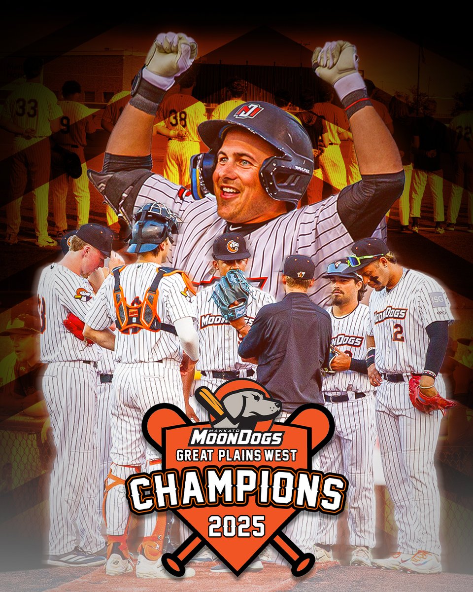 MankatoMoonDogs's tweet photo. Your Mankato MoonDogs have won the Great Plains West Division for the first time in team history!

They will be playing the @duluthhuskies tomorrow in the Great Plains Divisional Championship at Wade Stadium with first pitch at 6:35!

#GoDogs https://t.co/2F8YfYy3zO