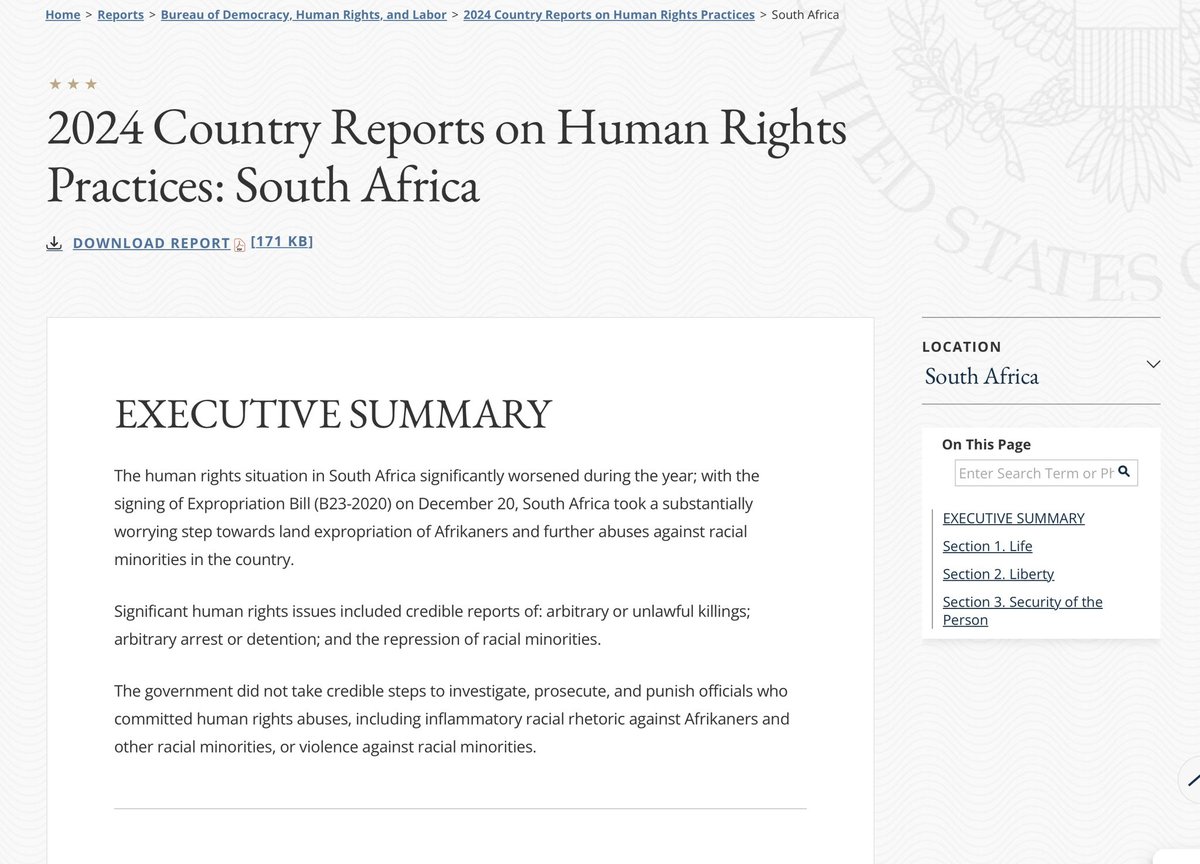 Kallie Kriel (@kalliekriel) on Twitter photo Breaking: US State Department raises concerns about the Expropriation Act & abuses against Afrikaners & other minorities (see below). @AfriForum says that without decisive action by <a href="/PresidencyZA/">The Presidency πΏπ¦</a> Ramaphosa against these abuses, the relationship with US cannot be fully restored. Breaking: US State Department raises concerns about the Expropriation Act & abuses against Afrikaners & other minorities (see below). @AfriForum says that without decisive action by <a href="/PresidencyZA/">The Presidency πΏπ¦</a> Ramaphosa against these abuses, the relationship with US cannot be fully restored.