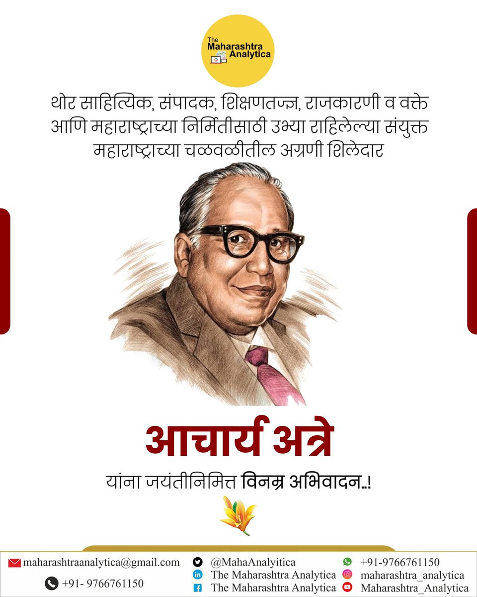 The Maharashtra Analytica (@mahaanalytica) on Twitter photo рдереЛрд░ рд╕рд╛рд╣рд┐рддреНрдпрд┐рдХ, рд╕рдВрдкрд╛рджрдХ, рд╢рд┐рдХреНрд╖рдгрддрдЬреНрдЬреНрдЮ, рд░рд╛рдЬрдХрд╛рд░рдгреА рд╡ рд╡рдХреНрддреЗ рдЖрдгрд┐ рдорд╣рд╛рд░рд╛рд╖реНрдЯреНрд░рд╛рдЪреНрдпрд╛ рдирд┐рд░реНрдорд┐рддреАрд╕рд╛рдареА рдЙрднреНрдпрд╛ рд░рд╛рд╣рд┐рд▓реЗрд▓реНрдпрд╛ рд╕рдВрдпреБрдХреНрдд рдорд╣рд╛рд░рд╛рд╖реНрдЯреНрд░рд╛рдЪреНрдпрд╛ рдЪрд│рд╡рд│реАрдЪреЗ рдЕрдЧреНрд░рдгреА рд╢рд┐рд▓реЗрджрд╛рд░ рдЖрдЪрд╛рд░реНрдп рдЕрддреНрд░реЗ рдпрд╛рдВрдирд╛ рдЬрдпрдВрддреАрдирд┐рдорд┐рддреНрдд рд╡рд┐рдирдореНрд░ рдЕрднрд┐рд╡рд╛рджрди..!
#AacharyAtre #Maharashtra рдереЛрд░ рд╕рд╛рд╣рд┐рддреНрдпрд┐рдХ, рд╕рдВрдкрд╛рджрдХ, рд╢рд┐рдХреНрд╖рдгрддрдЬреНрдЬреНрдЮ, рд░рд╛рдЬрдХрд╛рд░рдгреА рд╡ рд╡рдХреНрддреЗ рдЖрдгрд┐ рдорд╣рд╛рд░рд╛рд╖реНрдЯреНрд░рд╛рдЪреНрдпрд╛ рдирд┐рд░реНрдорд┐рддреАрд╕рд╛рдареА рдЙрднреНрдпрд╛ рд░рд╛рд╣рд┐рд▓реЗрд▓реНрдпрд╛ рд╕рдВрдпреБрдХреНрдд рдорд╣рд╛рд░рд╛рд╖реНрдЯреНрд░рд╛рдЪреНрдпрд╛ рдЪрд│рд╡рд│реАрдЪреЗ рдЕрдЧреНрд░рдгреА рд╢рд┐рд▓реЗрджрд╛рд░ рдЖрдЪрд╛рд░реНрдп рдЕрддреНрд░реЗ рдпрд╛рдВрдирд╛ рдЬрдпрдВрддреАрдирд┐рдорд┐рддреНрдд рд╡рд┐рдирдореНрд░ рдЕрднрд┐рд╡рд╛рджрди..!
#AacharyAtre #Maharashtra