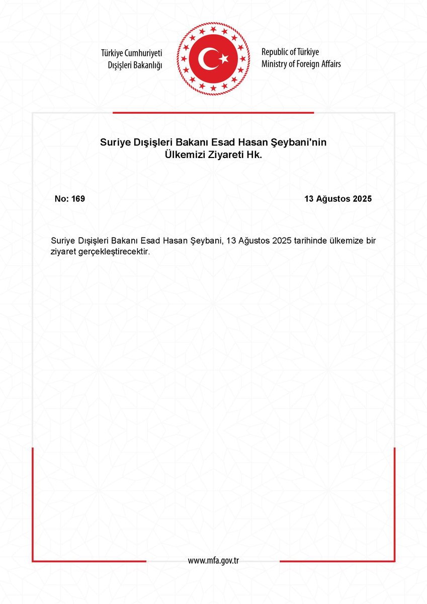 Suriye Dışişleri Bakanı Esad Hasan Şeybani'nin Ülkemizi Ziyareti Hk. mfa.gov.tr/no_-169_-suriy…