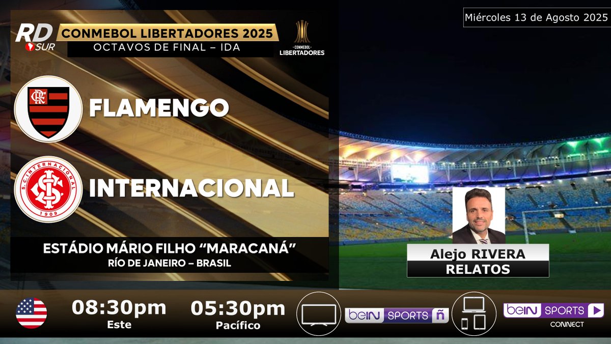 #ConmebolLibertadores 2025
🇧🇷 #Flamengo vs #Internacional 🇧🇷
🎙️ Relatos: <a href="/AlejoERivera/">Alejo Rivera</a>
📺 TV: <a href="/ESbeINSPORTS/">beIN SPORTS Español</a> Ñ
💻📱 beIN SPORTS Connect
#️⃣ #Mediapro - #Conmebol