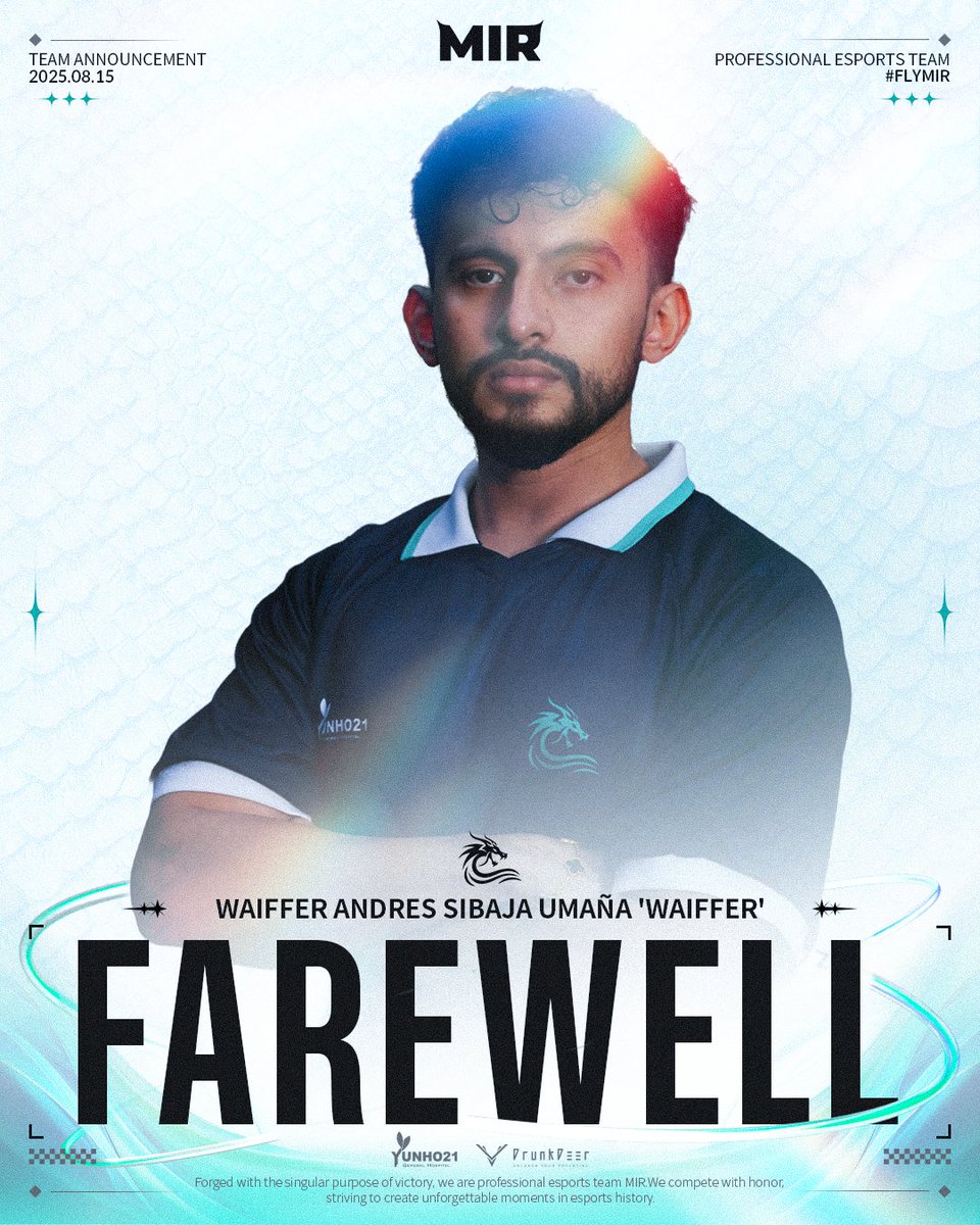 𝐅𝐀𝐑𝐄𝐖𝐄𝐋𝐋 𝐖𝐀𝐈𝐅𝐅𝐄𝐑

'Waiffer' 코치가 계약이 종료되었음을 알려드립니다.
팀을 이끌어왔던 순간들을 기억하겠습니다.

Waiffer Andres Sibaja Umana 'Waiffer' has parted ways with the team.
We will remember the moments of leading and guiding the team.

#flymir🌊 #siegex