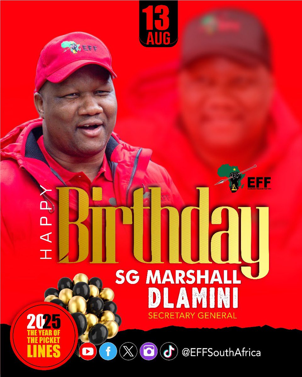 Economic Freedom Fighters (@effsouthafrica) on Twitter photo ♦️Birthday Alert♦️
Happy Birthday, SG <a href="/DlaminiMarshall/">Marshall Dlamini</a>, the steadfast and reliable force behind the economic emancipation struggle.
We wish you abundant health, a long life, and the joy of seeing economic freedom become a reality in your lifetime.
The tireless engine driving ♦️Birthday Alert♦️
Happy Birthday, SG <a href="/DlaminiMarshall/">Marshall Dlamini</a>, the steadfast and reliable force behind the economic emancipation struggle.
We wish you abundant health, a long life, and the joy of seeing economic freedom become a reality in your lifetime.
The tireless engine driving