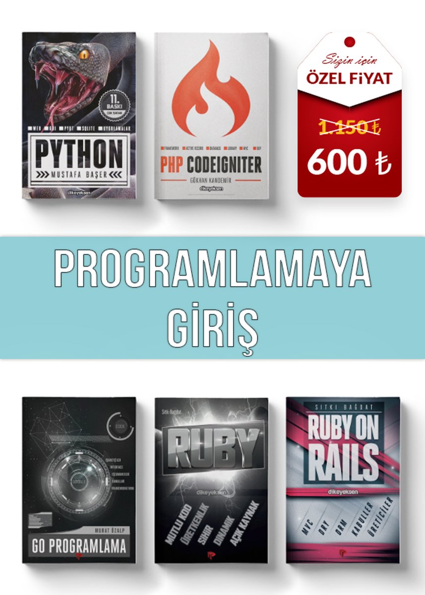 dikeyeksen's tweet image. Trendyol Plus'a Özel Sepette İNDİRİM!
Alanında uzman yazarların kaleme aldığı tüm kitaplarda İNDİRİM var. Şimdi mağazamızı ziyaret edebilirsiniz.
👇
trendyol.com/sr?mid=342648&…
#yazılım #programlama #python