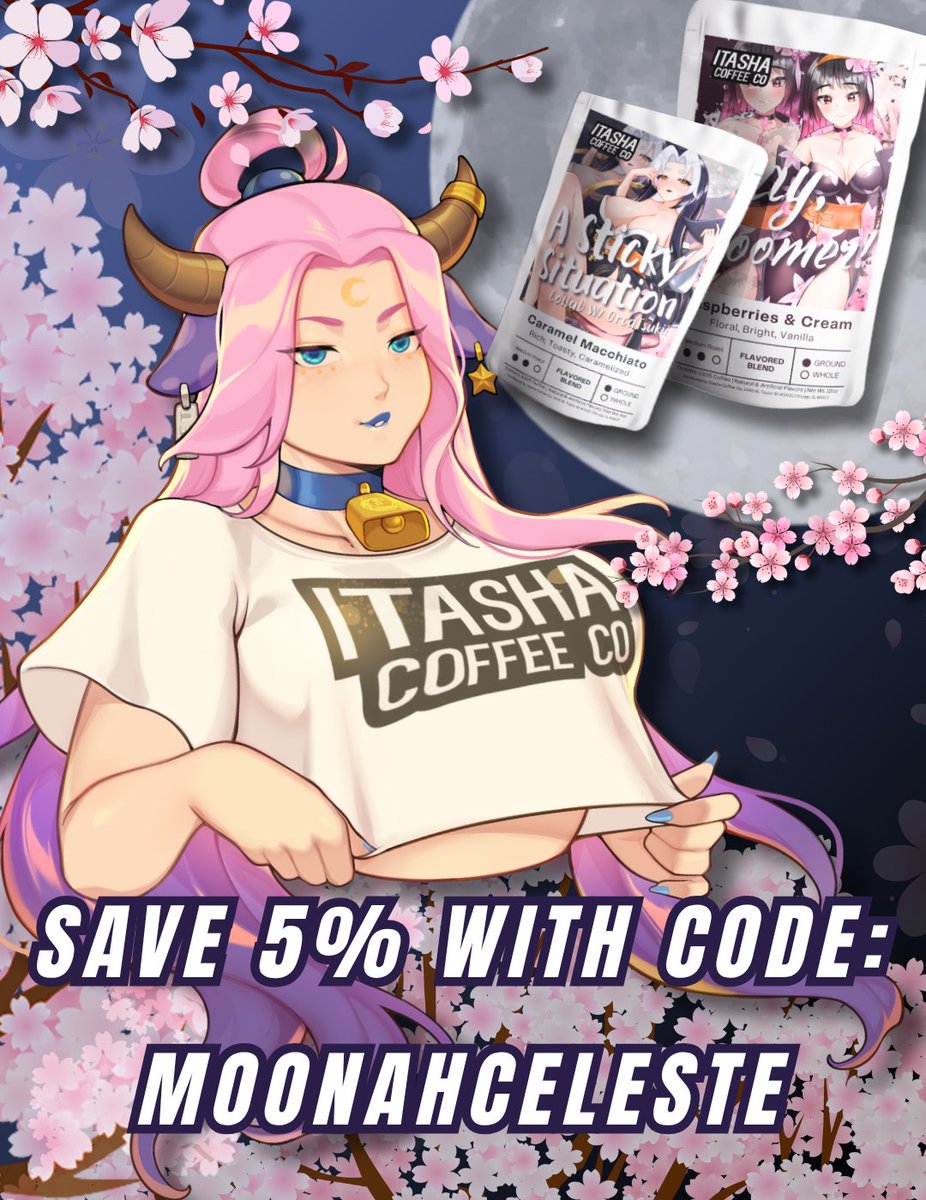 Good morning everyone 💕 🐮

Wanna look just as amazing as ih do in itasha merch? Check out their anniversary drop!

And if you use my code "moonahceleste" you can also get a % off your order AND support me at the same time! 💕