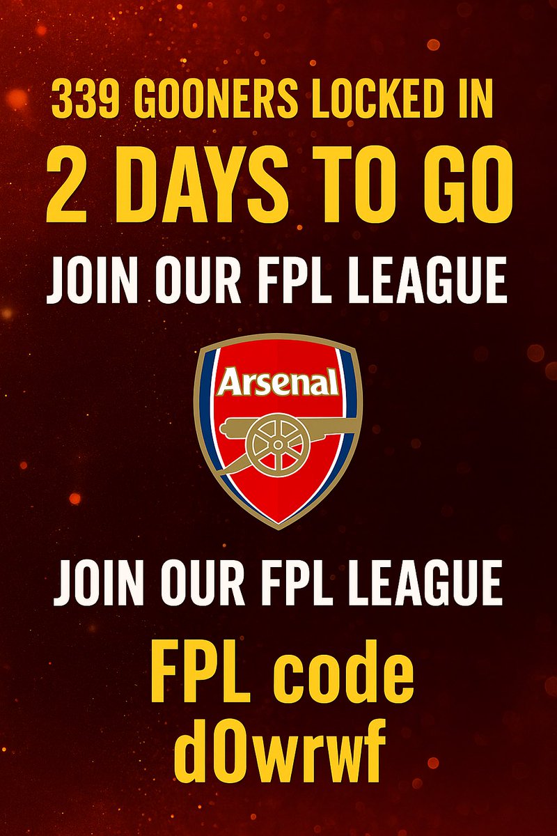 🚨 339 GOONERS LOCKED IN 🚨
Only 2 days to go before the El Smuggo All-Arsenal FPL League kicks off! 🔥

⚽ Arsenal fans only
💸 FREE to enter
🎁 Monthly &amp; yearly prizes
🏆 FPL Code: d0wrwf

Let’s smash through 400+ and make this the most exciting Gooner league out there 🔥 👊