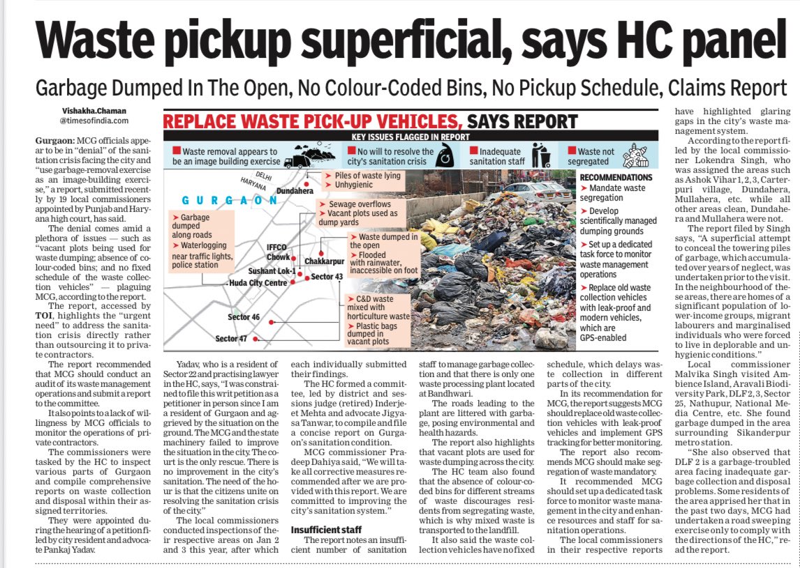 Waste pickup superficial in #Gurgaon, says High Court panel. <a href="/MunCorpGurugram/">MCG</a> appears to be in denial, using waste removal as image building exercise, says panel report

Read more at:
m.timesofindia.com/articleshow/12…
