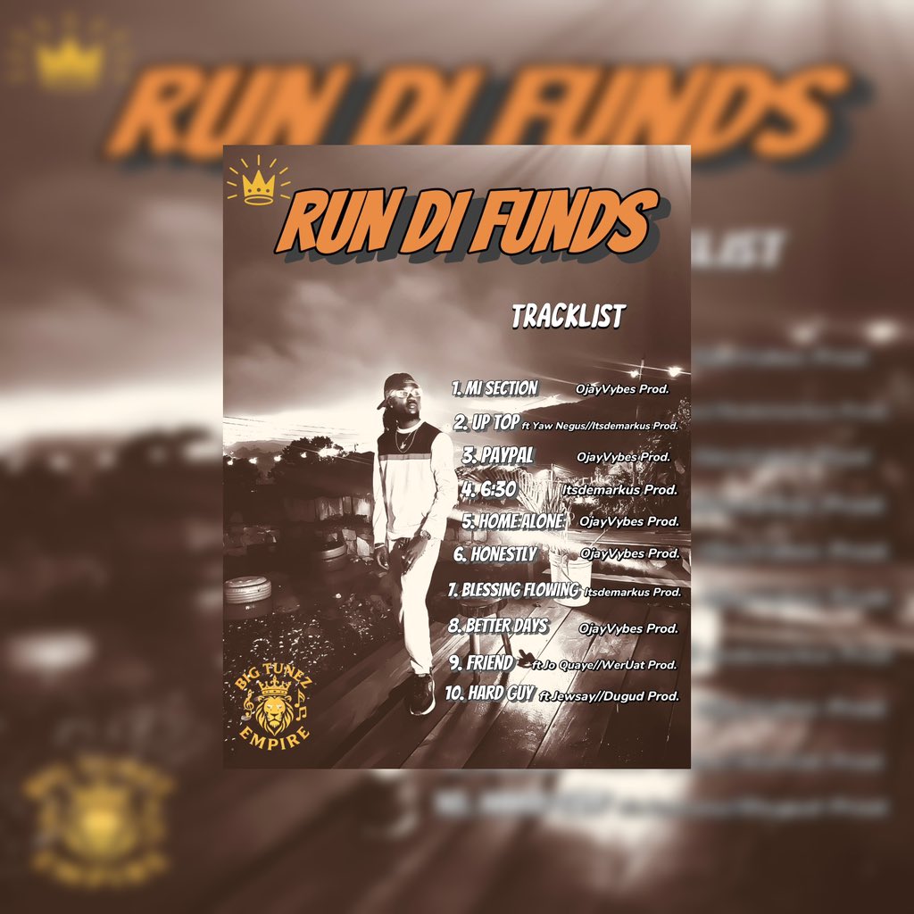 TunezNate's tweet photo. 📀 RUN DI FUNDS — Official album tracklist! 🚀 Every song a BIG TUNE 🔥 Which one you running first? #RunDiFunds #BigTunezEmpire #NewMusic” https://t.co/gSD1GDnb5z