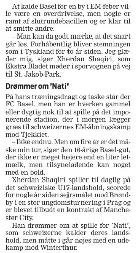 Basel er en en skøn by, og St. Jakob-Park er et dejlig stadion. Jeg tilbragte nogle uger i byen tilbage i 2008 i forbindelse med EM. Der så jeg Xherdan Shaqiri for første gang - i en sporvogn. Han er vokset siden.
Et lille minde fra tiden som udsendt reporter for Ekstra Bladet👇