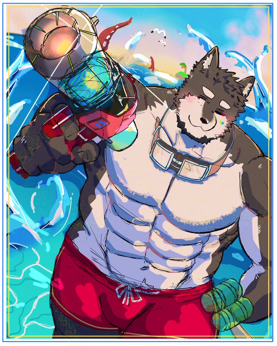 🐺🔫　再
#ケモノ