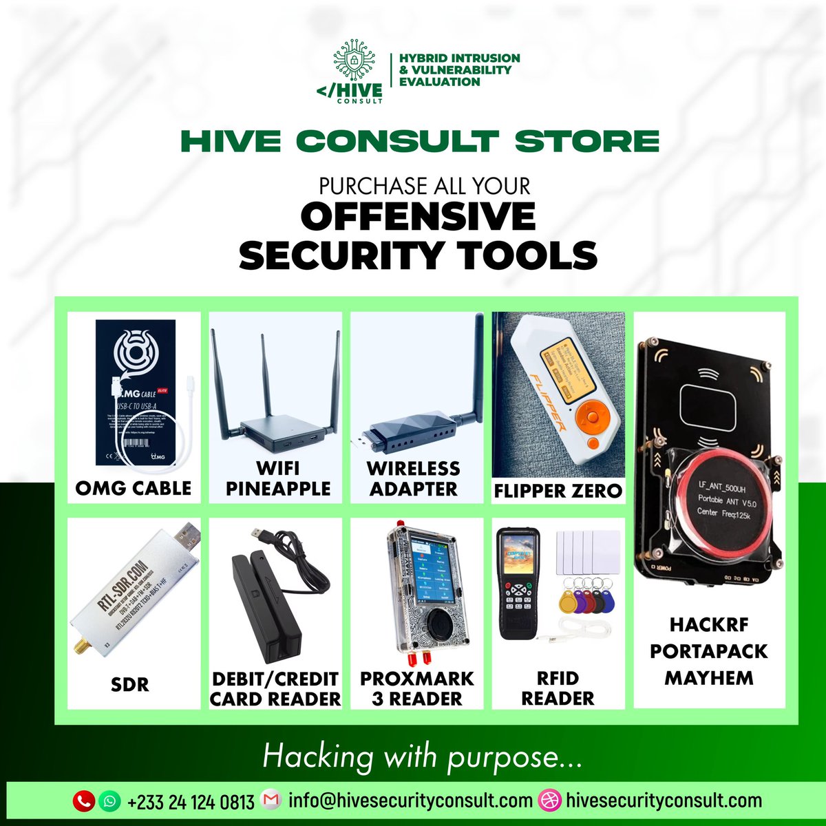 This store is solely for people who are into offensive security (Pentesting and Red Teaming). Hacking tools for sale. Hack with purpose💚. 
Please patronize my business⚡️🙏🏽.