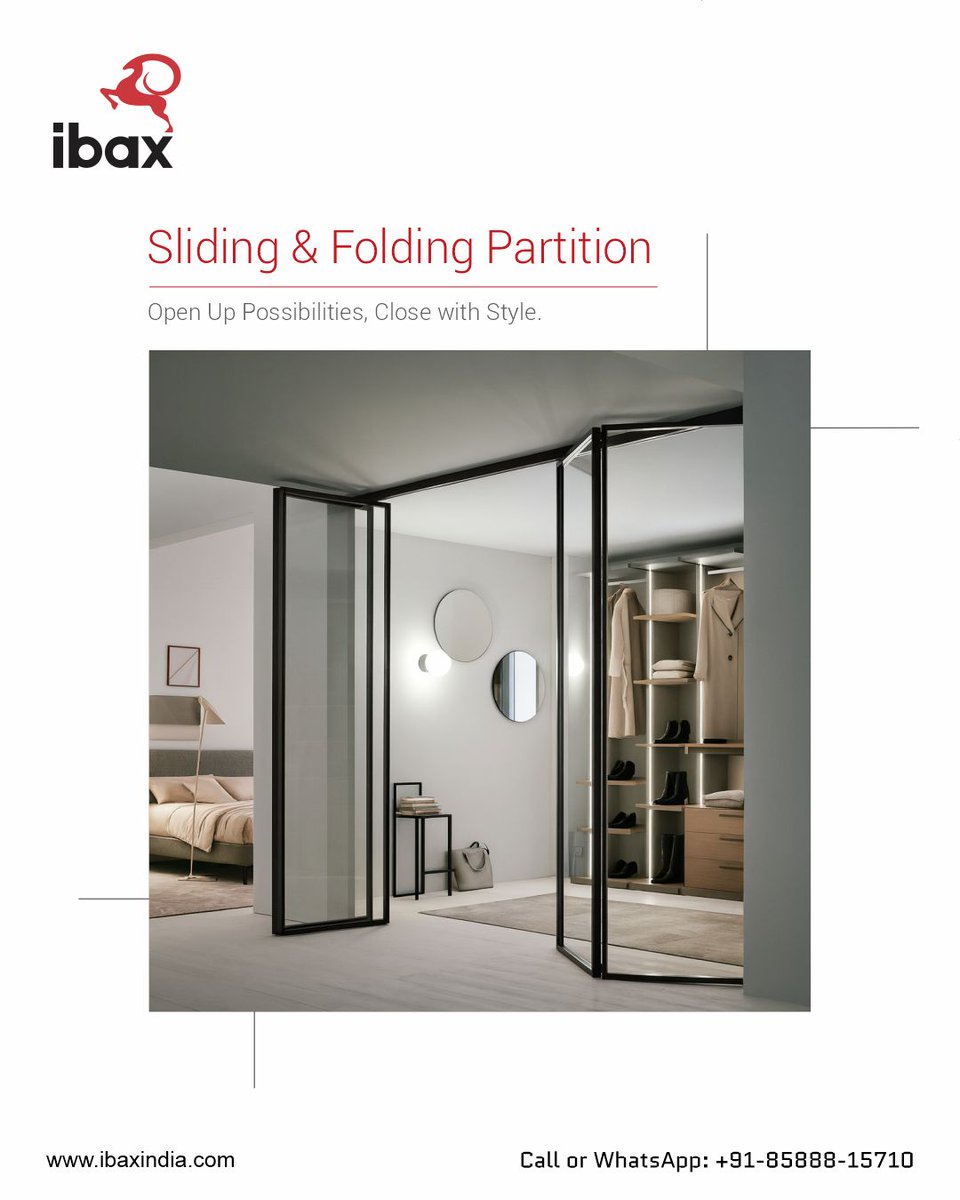 ibaxindia's tweet image. Open up possibilities, close with style.
Elevate your space with Ibax Sliding &amp;amp; Folding Partitions, sleek, silent, and space-saving.
.
.
.
.
#IbaxIndia #SlidingPartition #FoldingPartition #GlassDoors #SpaceSaving #ModernInteriors #HomeUpgrade #WardrobeDesign #InteriorDesign