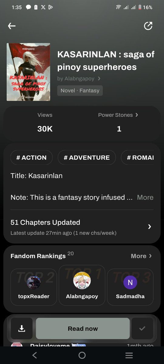 I'm reading KASARINLAN : saga of pinoy superheroes and highly recommend it! Join me in reading it! wbnv.in/a/24j9DKf