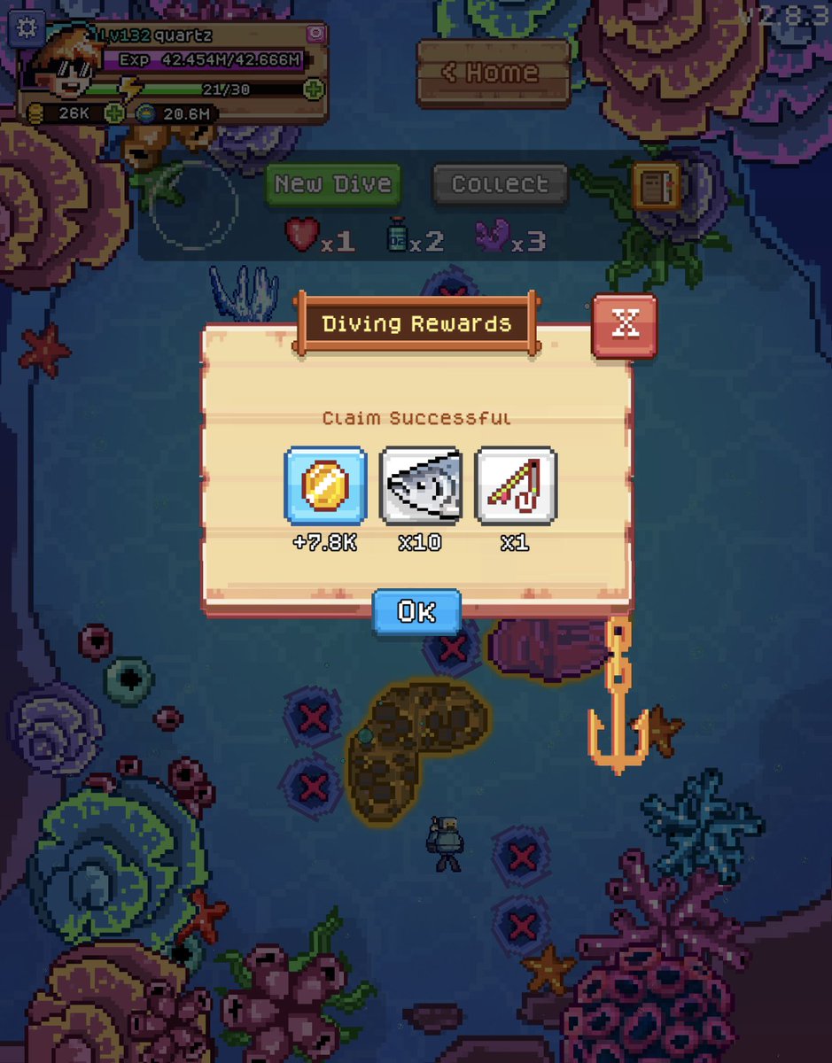 truly fun farming gold with diving in <a href="/FishingFrenzyCo/">Fishing Frenzy</a> 

pro tip: press the collect button if you do not want to risk losing your coral wins

sometimes I wonder how much I could've won with my previous premium dive, almost maxxed the corals but I did not collect early on and lost