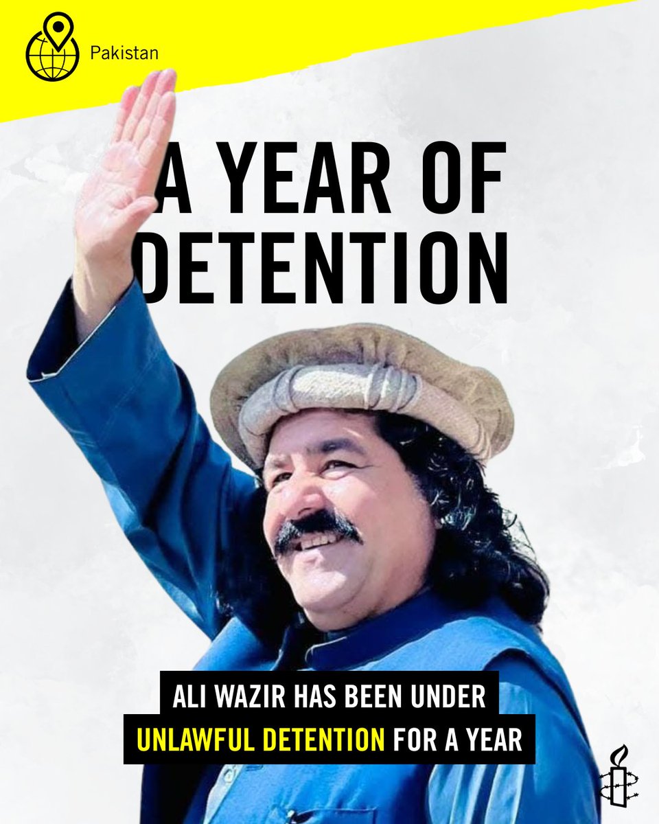 PAKISTAN: Ali Wazir has been unjustly detained for a year now, since August 2024, without a fair trial and subjected to multiple frivolous cases just to prolong his detention.
 
#FreeAliWazir 👇
