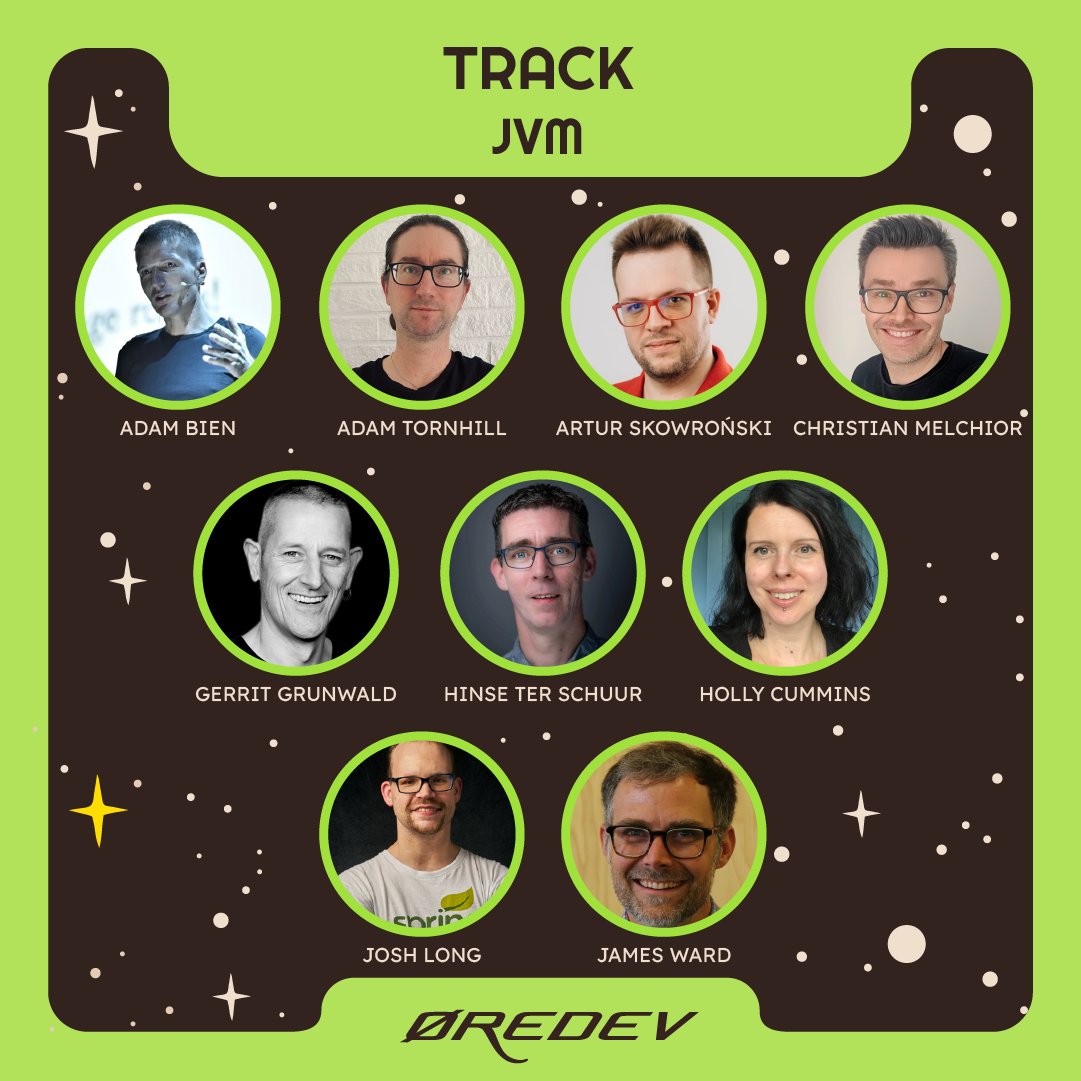 Øredev (@oredev) on Twitter photo Explore the JVM track 👉 oredev.org/line-up?tags=J…
🪐 @adambien
🪐 <a href="/AdamTornhill/">Adam Tornhill</a>
🪐 <a href="/ArturSkowronski/">Artur Skowronski</a>
🪐 <a href="/chrmelchior/">Christian Melchior</a>
🪐 <a href="/hansolo_/">Gerrit Grunwald 🇺🇦🇹🇼✌🏻</a>
🪐 <a href="/coduinix/">Hinse ter Schuur</a>
🪐 <a href="/holly_cummins/">Holly Cummins (holly_cummins@hachyderm.io)</a>
🪐 @_JamesWard
🪐 <a href="/starbuxman/">Josh Long</a>
From AI on the edge to lightning-fast runtimes, dive deep into the evolution of Java Explore the JVM track 👉 oredev.org/line-up?tags=J…
🪐 @adambien
🪐 <a href="/AdamTornhill/">Adam Tornhill</a>
🪐 <a href="/ArturSkowronski/">Artur Skowronski</a>
🪐 <a href="/chrmelchior/">Christian Melchior</a>
🪐 <a href="/hansolo_/">Gerrit Grunwald 🇺🇦🇹🇼✌🏻</a>
🪐 <a href="/coduinix/">Hinse ter Schuur</a>
🪐 <a href="/holly_cummins/">Holly Cummins (holly_cummins@hachyderm.io)</a>
🪐 @_JamesWard
🪐 <a href="/starbuxman/">Josh Long</a>
From AI on the edge to lightning-fast runtimes, dive deep into the evolution of Java