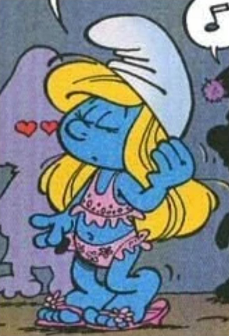 Smurfette wearing a lingerie. 

Yes, this is canon from a comic named "Can't Smurf Progress."
