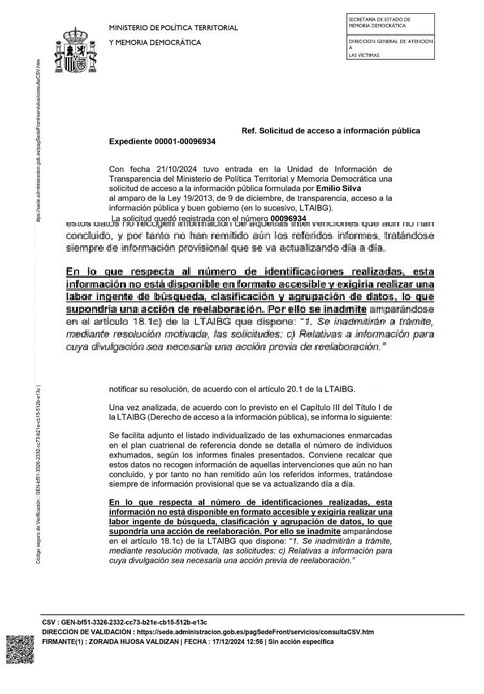 ARMH_Memoria's tweet photo. El Gobierno ¿no sabe? el número de personas identificadas en las fosas comunes cuyas exhumaciones ha financiado. Como promueve exhumaciones mal investigadas, incluso sin familias, la cifra debe ser tan baja que mejor que no se sepa. https://t.co/nAaRBjQNcd