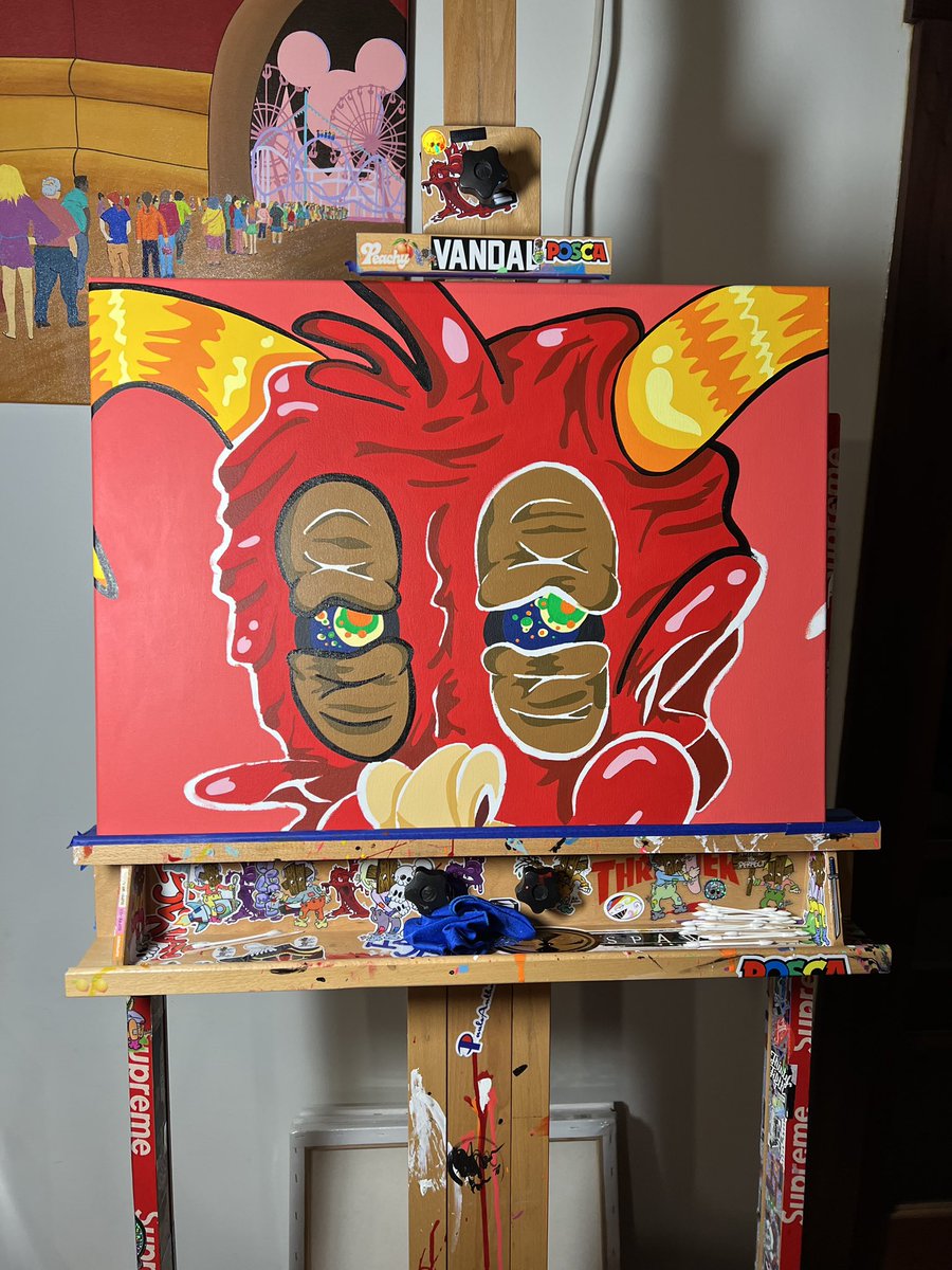 PauloAnthoni's tweet photo. “ Ugleee Devil “ 

acrylic painting process https://t.co/YvdgqzJVbV
