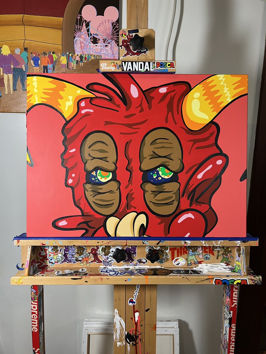 PauloAnthoni's tweet photo. “ Ugleee Devil “ 

acrylic painting process https://t.co/YvdgqzJVbV