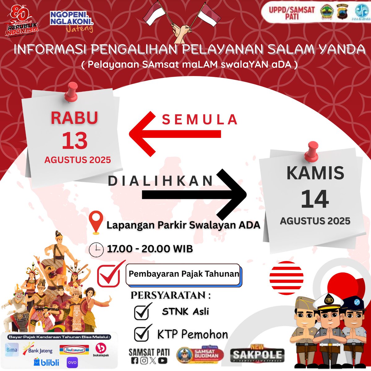 [ INFORMASI ] Informasi Pengalihan Pelayanan SALAM YANDA semula diadakan hari ini Rabu, 13 Agustus dialihkan pada Kamis, 14 Agustus 2025