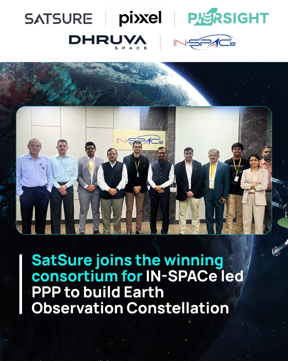 KaleidEOSpace's tweet photo. 🚀 @sat_sure joins @PixxelSpace , @piersightspace  &amp; @DhruvaSpace to build India’s 1st private EO satellite network through the PPP initative by @INSPACeIND.
- 12 satellites
- ₹1,200+ crore project
- Sovereign Capability 

https://t.co/X97f0jQInv

#SpaceTech #EarthObservation https://t.co/eJWfE9RPhf