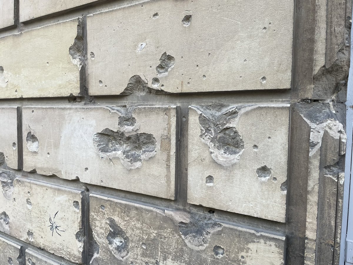 BattlefieldBen's tweet photo. Last nights walk around Caen in a few roads I have not walked before. Several houses with significant shrapnel marks on them from June &amp; July 1944. https://t.co/cW7uLpg0UC