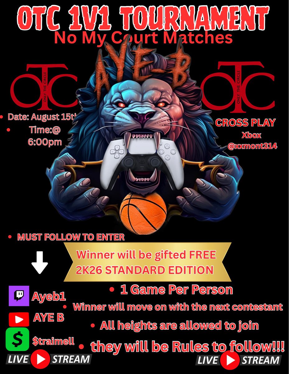 AYE_BMRVIP's tweet photo. Come threw if u do r want to spend your own money in the game 
Join the 1v1 tournament to try to win a copy 
Follow both my YouTube and Twitch ( ON FLYER ) https://t.co/K3CLT4PTuI