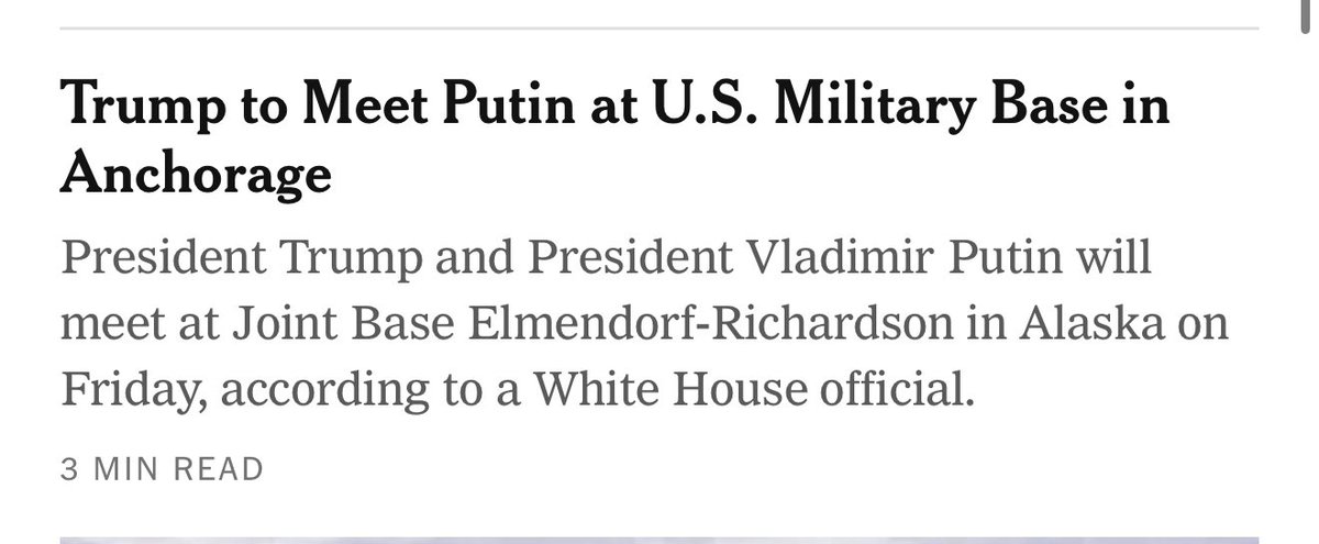 Trump is hosting Putin as a guest at the same Air Force Base that has been sending fighter jets up to interceptor Russian bombers for decades. For those soldiers, it is like hosting the enemy and a war criminal dictator at that. Someone needs to ask whose idea Alaska was btw.