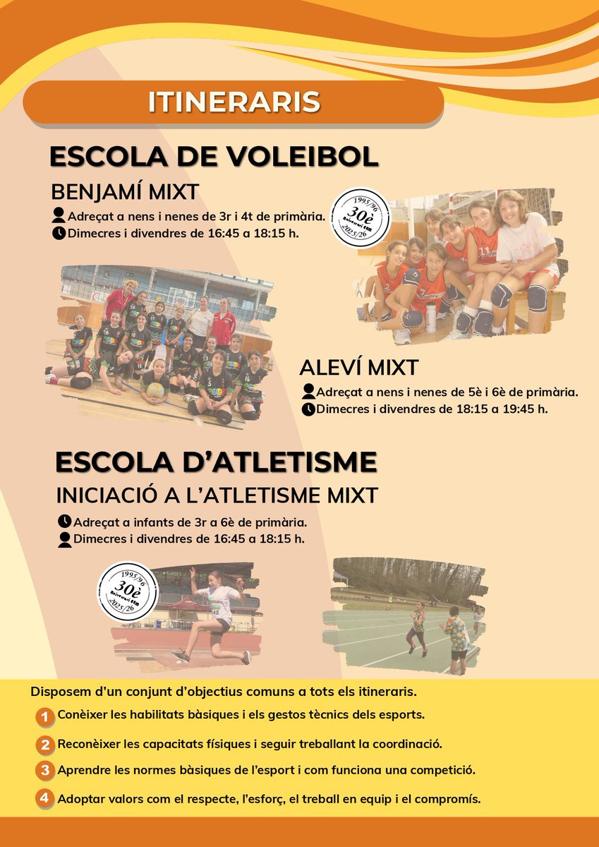 Caldes de Malavella (@ajcmalavella) on Twitter photo 🏅 Escola Esportiva Municipal 2025-2026 de #CaldesdeMalavella!
📆 Inscripcions obertes del 25 al 29 d’agost a través del formulari en línia 👉 inscripcionsipagaments.cat/formulari/32
📍Les activitats començaran el 10 de setembre i s’allargaran fins al 5 de juny de 2026.
caldesdemalavella.cat/index.php/ca/h… 🏅 Escola Esportiva Municipal 2025-2026 de #CaldesdeMalavella!
📆 Inscripcions obertes del 25 al 29 d’agost a través del formulari en línia 👉 inscripcionsipagaments.cat/formulari/32
📍Les activitats començaran el 10 de setembre i s’allargaran fins al 5 de juny de 2026.
caldesdemalavella.cat/index.php/ca/h…